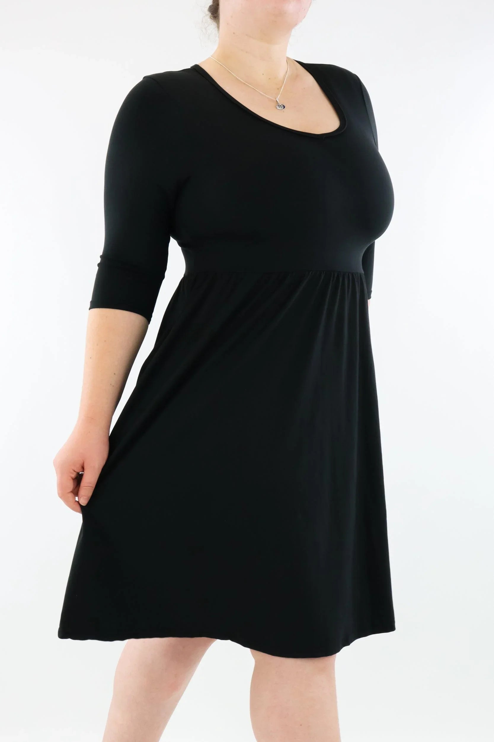 Black 3/4 Sleeve Knee Dress