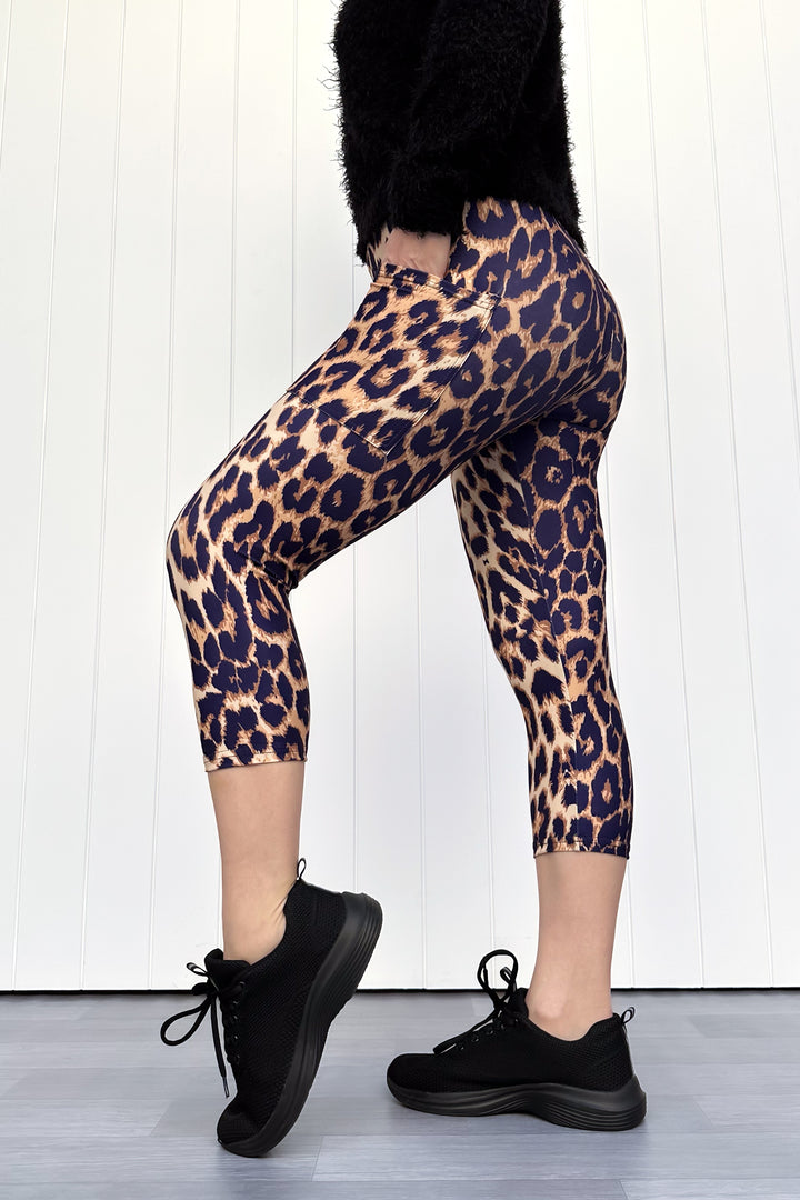 Fierce Leopard - Casual - Capri Leggings - Pockets