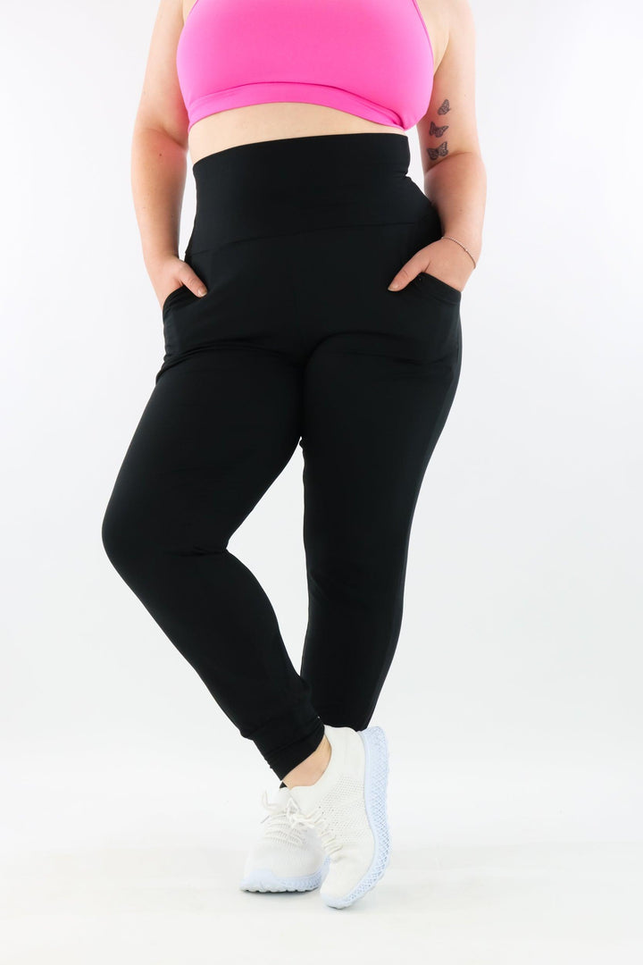 Black - Wide Leg Joggers - Pockets