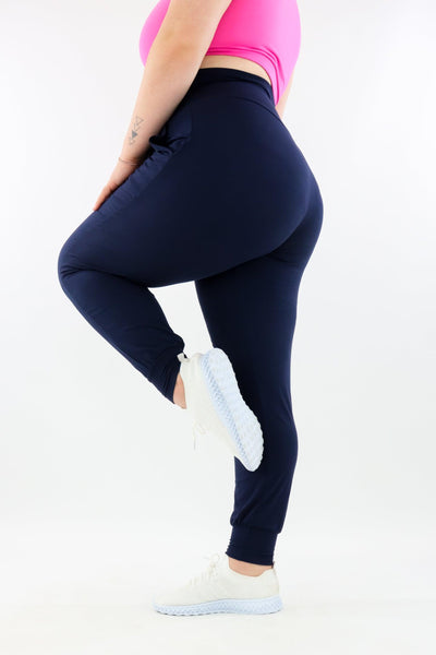 Navy - Wide Leg Joggers - Pockets