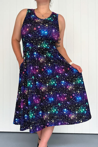 Galaxies Far Away - Sleeveless Midi Dress - Pockets