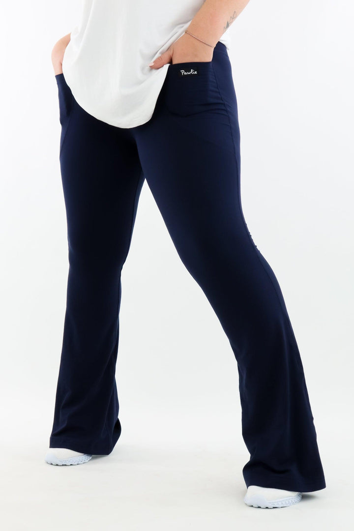 Navy - Long Flarey Leggings - Leg Pockets