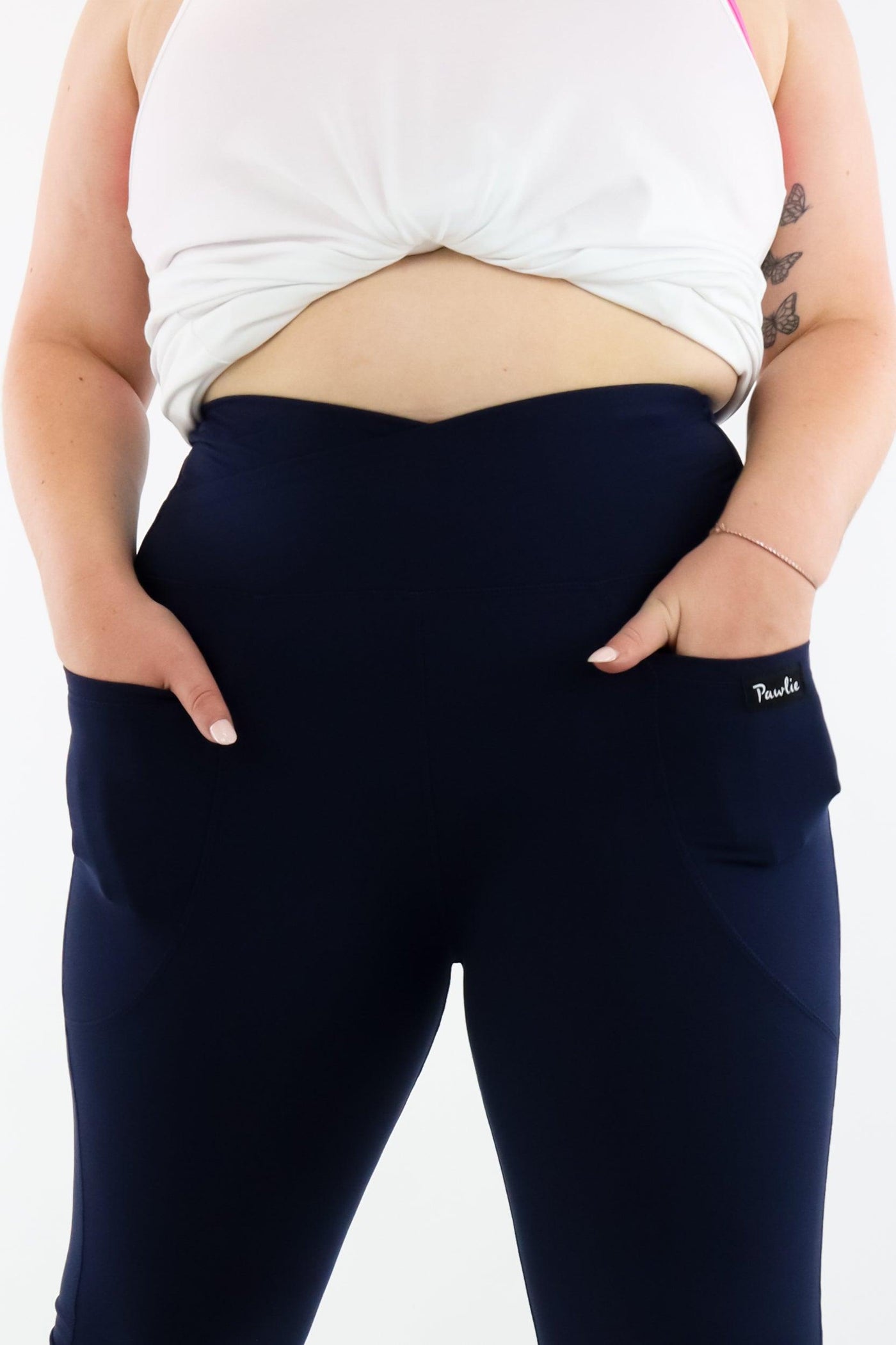 Navy - Long Flarey Leggings - Leg Pockets