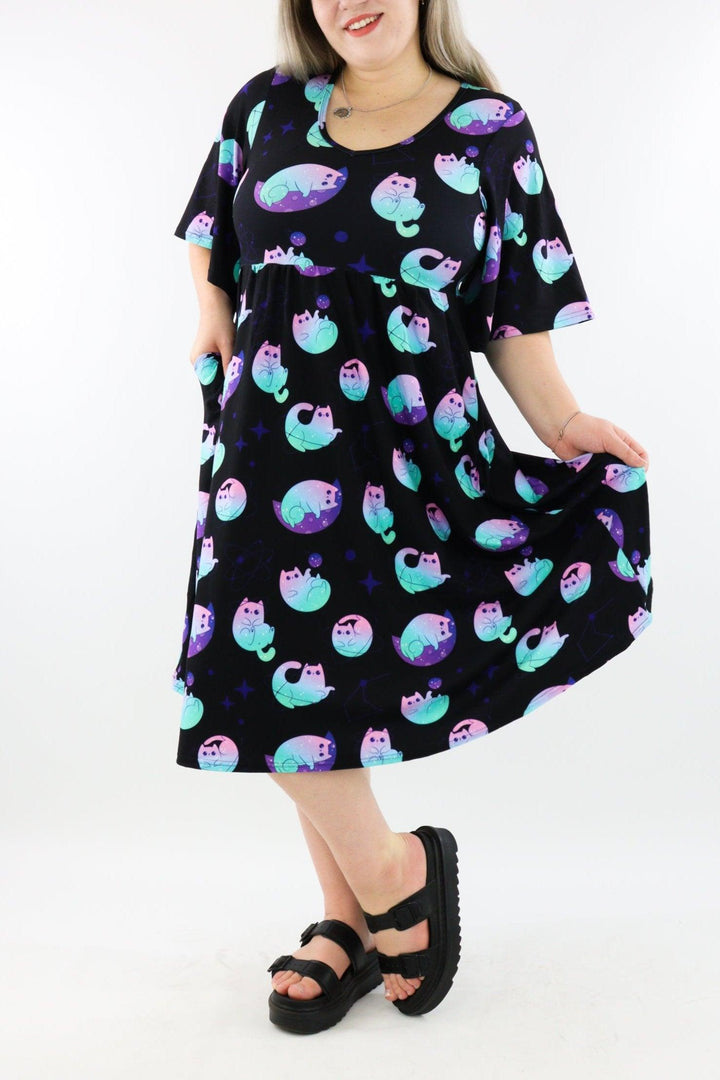 Celestial Cat - Midi Length Dress - Mid Sleeve - Pockets