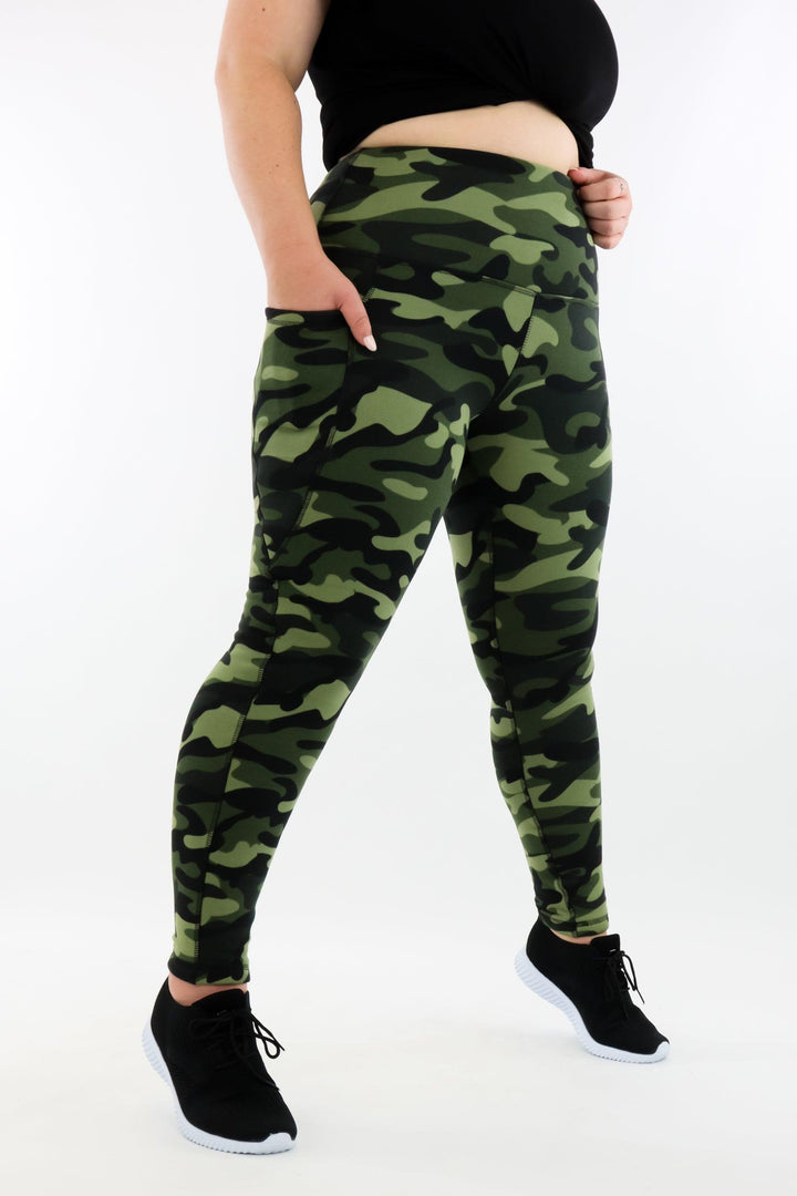 Olive Camo - Fleece - Leg Pockets - Full Leggings