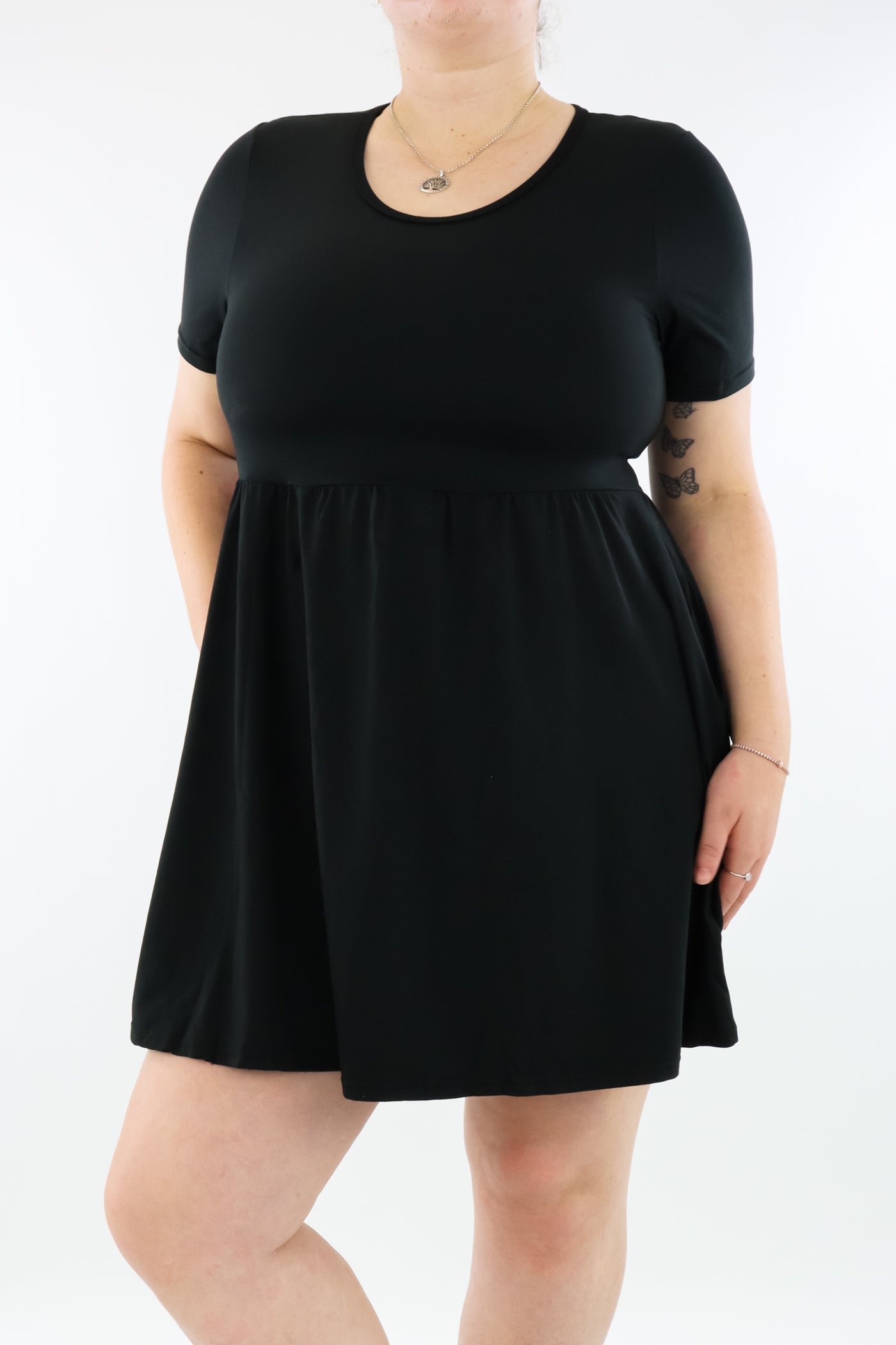 Black - Mini Dress - Short Sleeve - Pockets