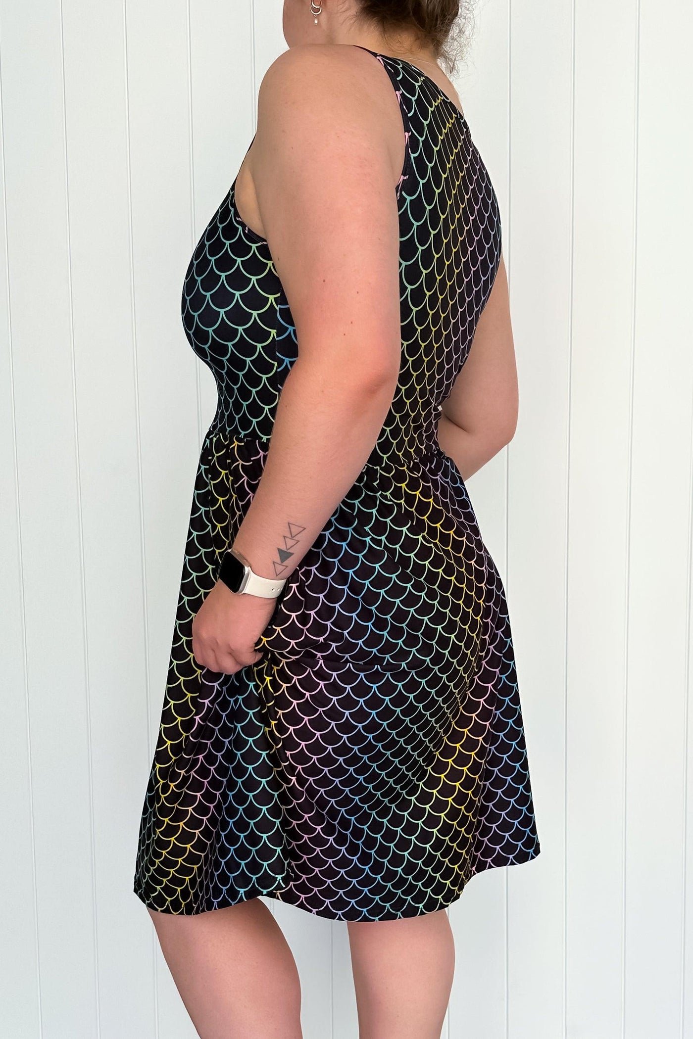 Rainbow Mermaid - Sleeveless Knee Length Dress - Side Pockets