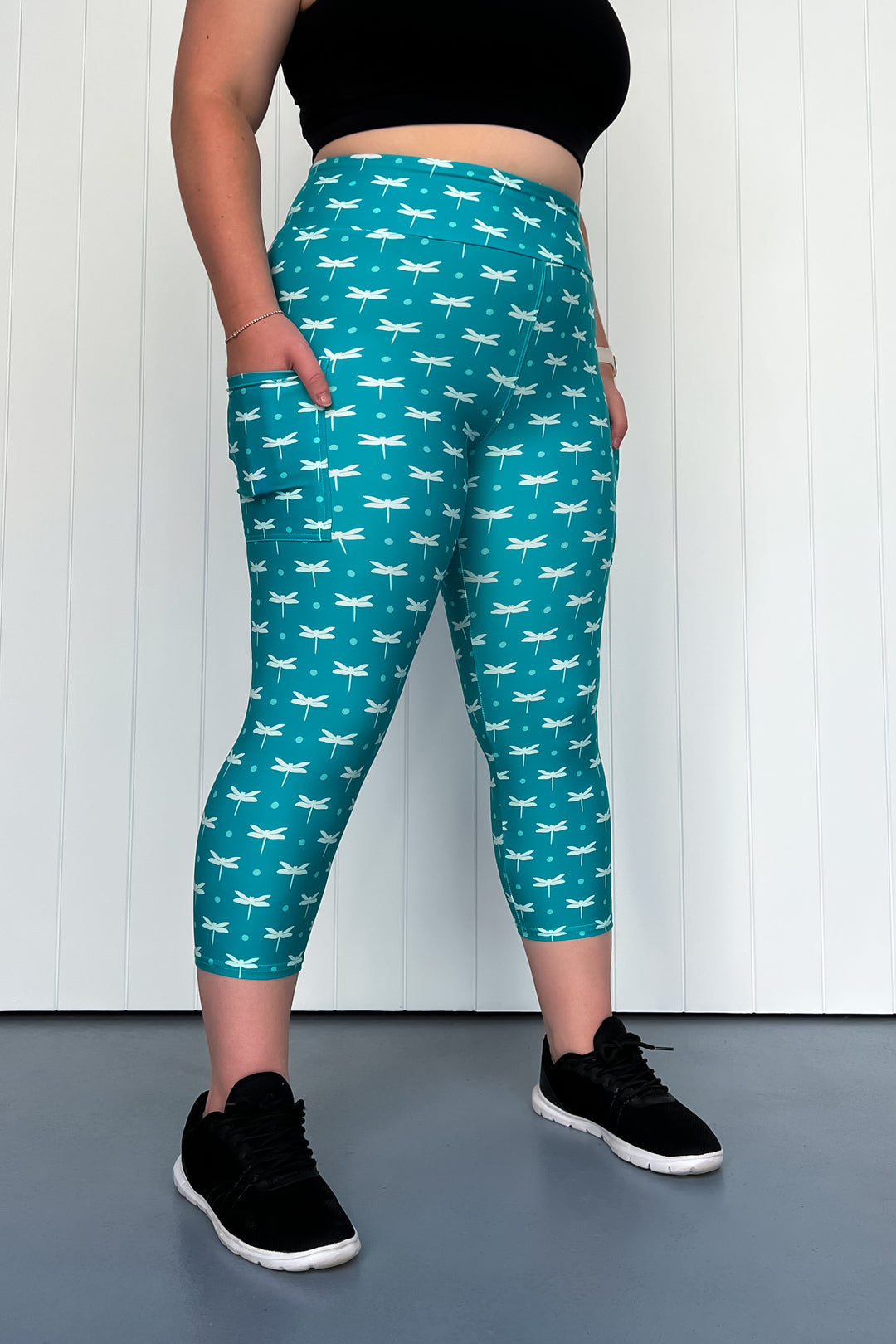 Teal Dragonfly - Casual - Capri Leggings - Pockets