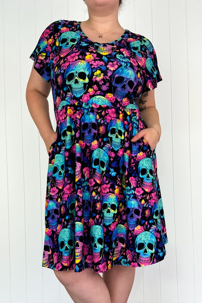 Full of Spirit - Flutter Sleeve Skater Dress - Knee Length - Pockets