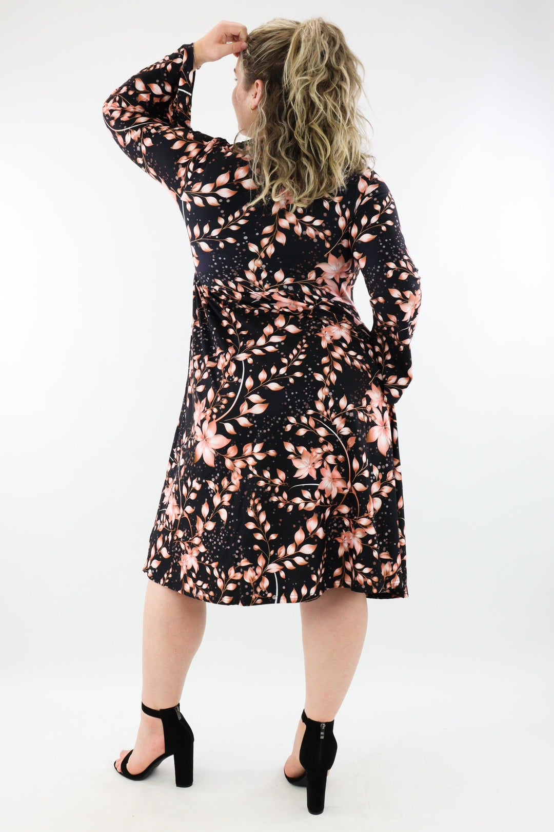 Rose Gold Oasis - Midi Length Dress - Bell Sleeve - Pockets