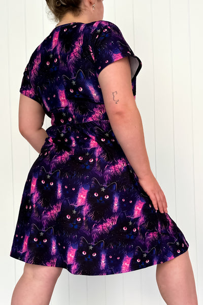 Wicca Cat - Flutter Sleeve Skater Dress - Knee Length - Pockets