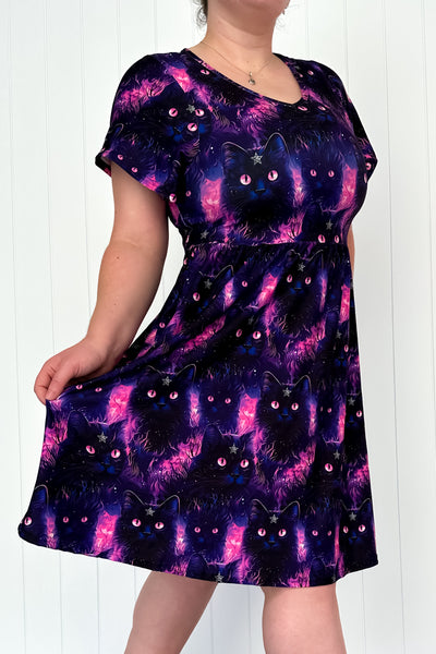 Wicca Cat - Flutter Sleeve Skater Dress - Knee Length - Pockets