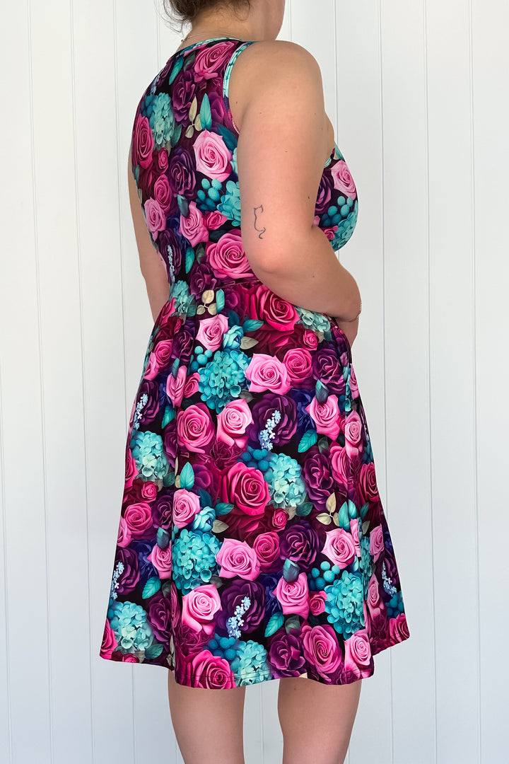 Premium Rose - Sleeveless Knee Length Dress - Side Pockets