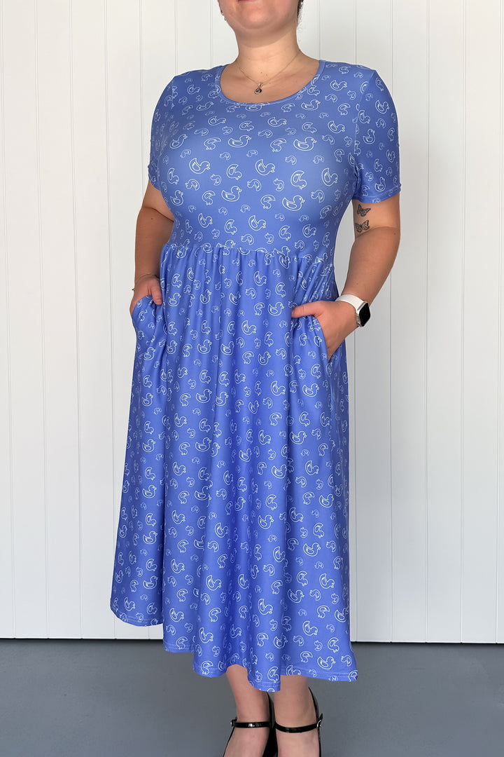 Blue Rubber Ducks - Midi Dress - Short Sleeve - Pockets