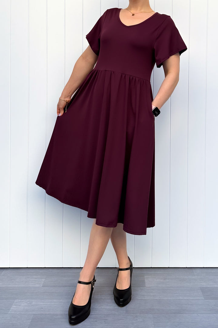 Plum - Midi Dress - Flutter Sleeve - Pockets