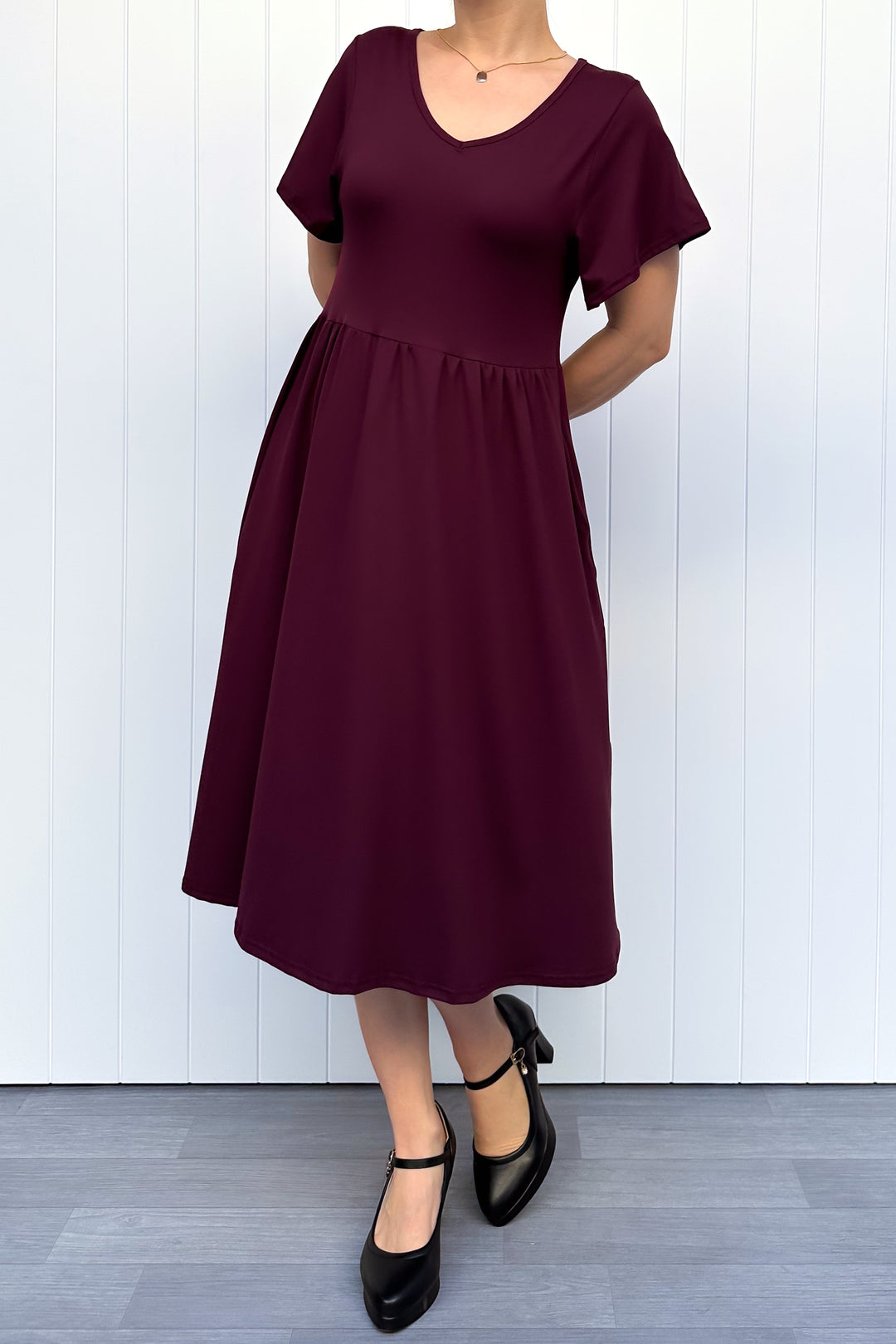 Plum - Midi Dress - Flutter Sleeve - Pockets