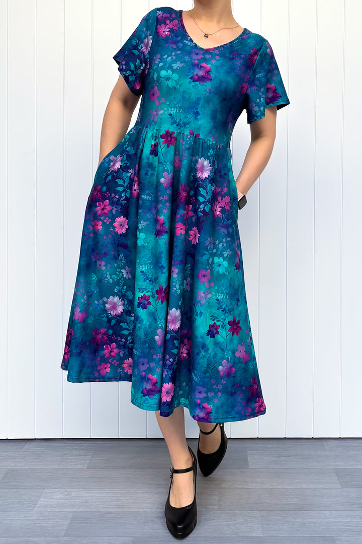 Ethereal Bloom - Midi Dress - Flutter Sleeve - Pockets