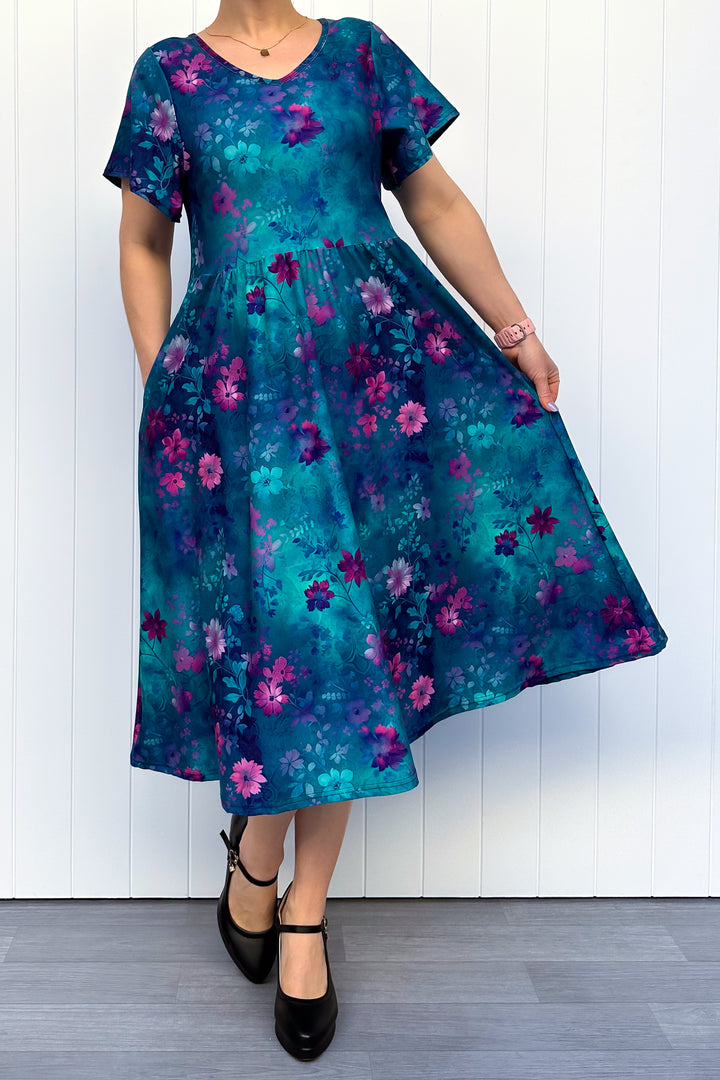 Ethereal Bloom - Midi Dress - Flutter Sleeve - Pockets