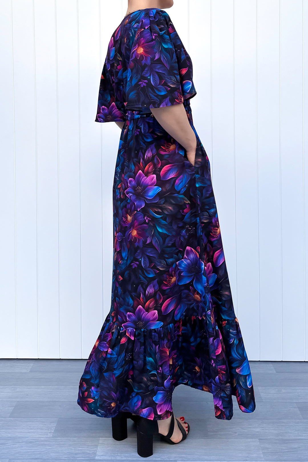 Peony Maxi Dress - Obsidian Petal - Pockets