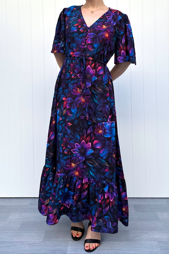 Peony Maxi Dress - Obsidian Petal - Pockets