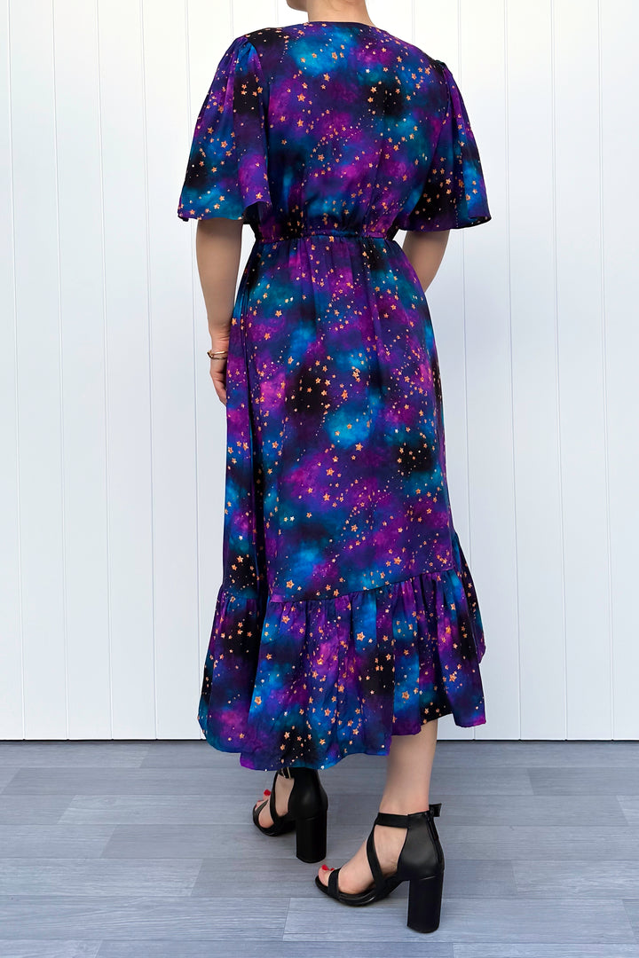 Peony Midi Dress - Universe Shimmer - Pockets