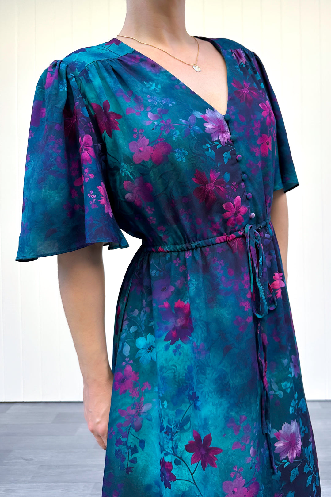 Peony Midi Dress - Ethereal Bloom - Pockets