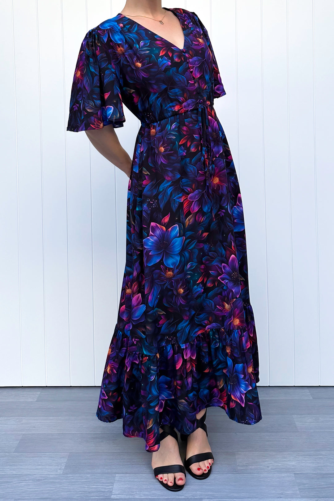 Peony Maxi Dress - Obsidian Petal - Pockets