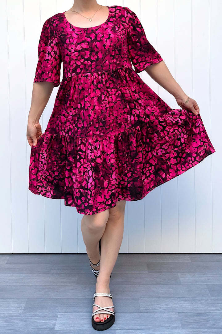 Lily Dress - Berry Leopard - Pockets
