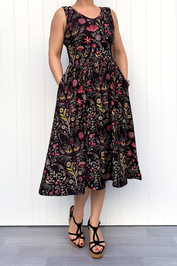 Whiskers & Wildflowers - Sleeveless Midi Dress - Pockets