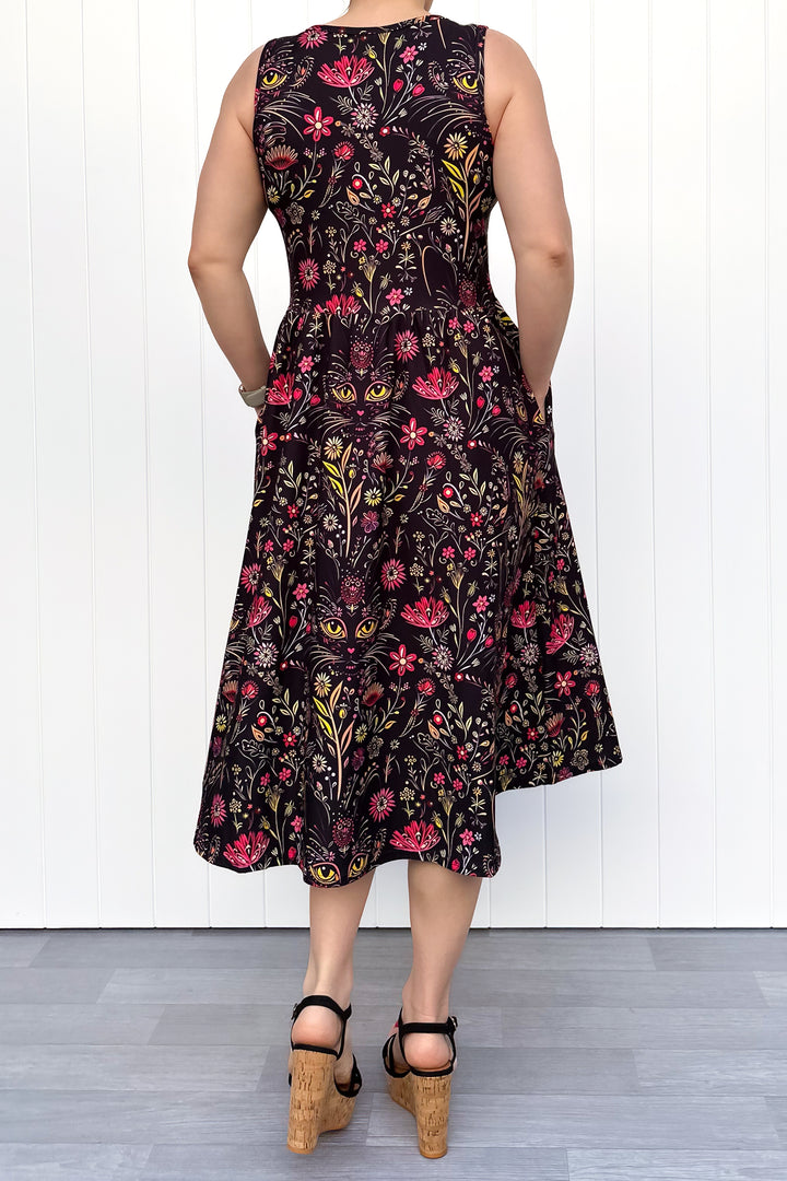 Whiskers & Wildflowers - Sleeveless Midi Dress - Pockets
