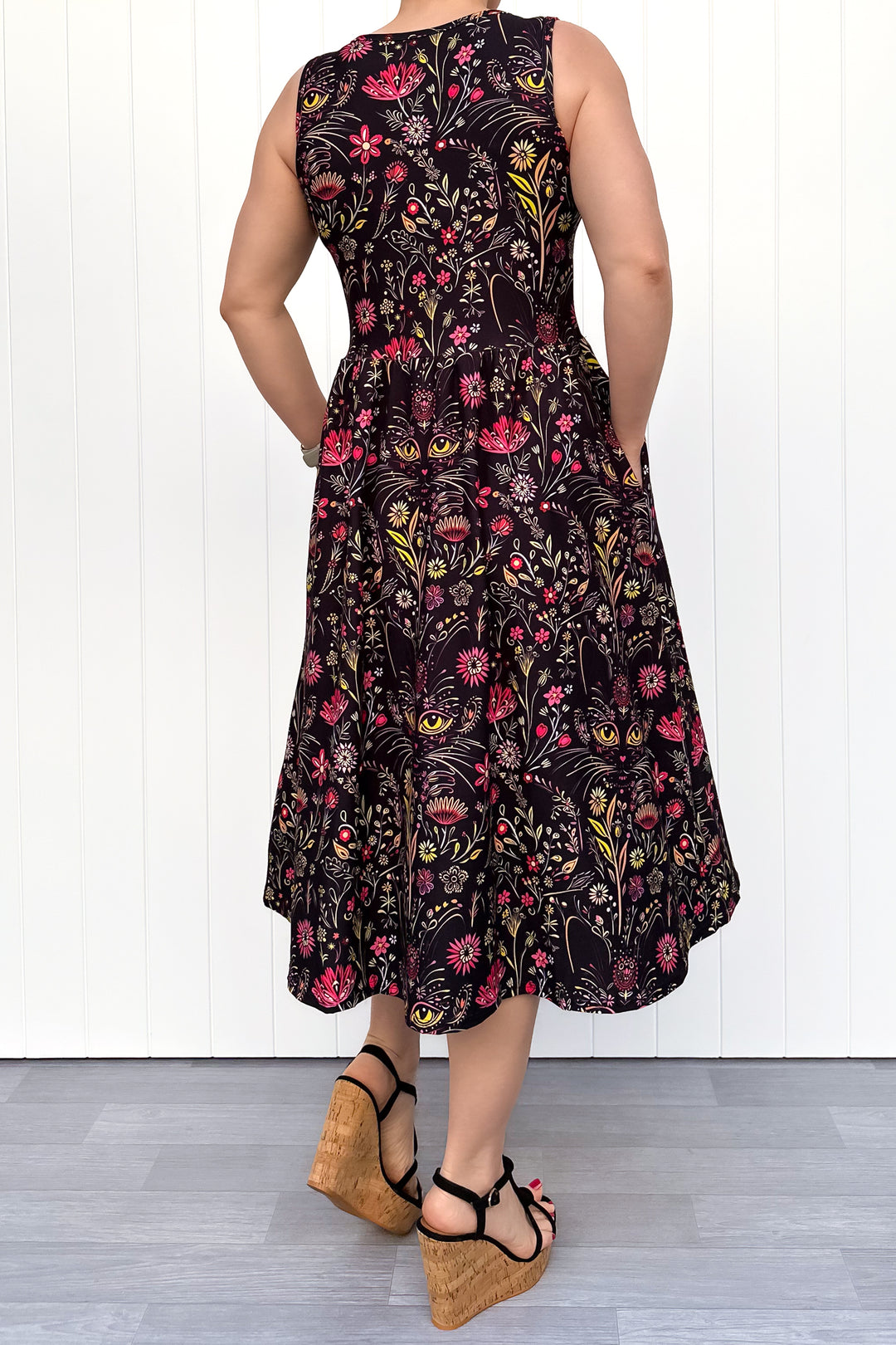 Whiskers & Wildflowers - Sleeveless Midi Dress - Pockets