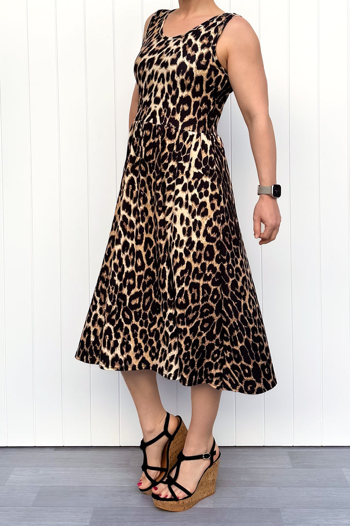 Wild Leopard - Sleeveless Midi Dress - Pockets