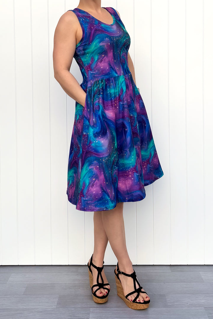 Aurora Sky - Sleeveless Knee Length Dress - Side Pockets