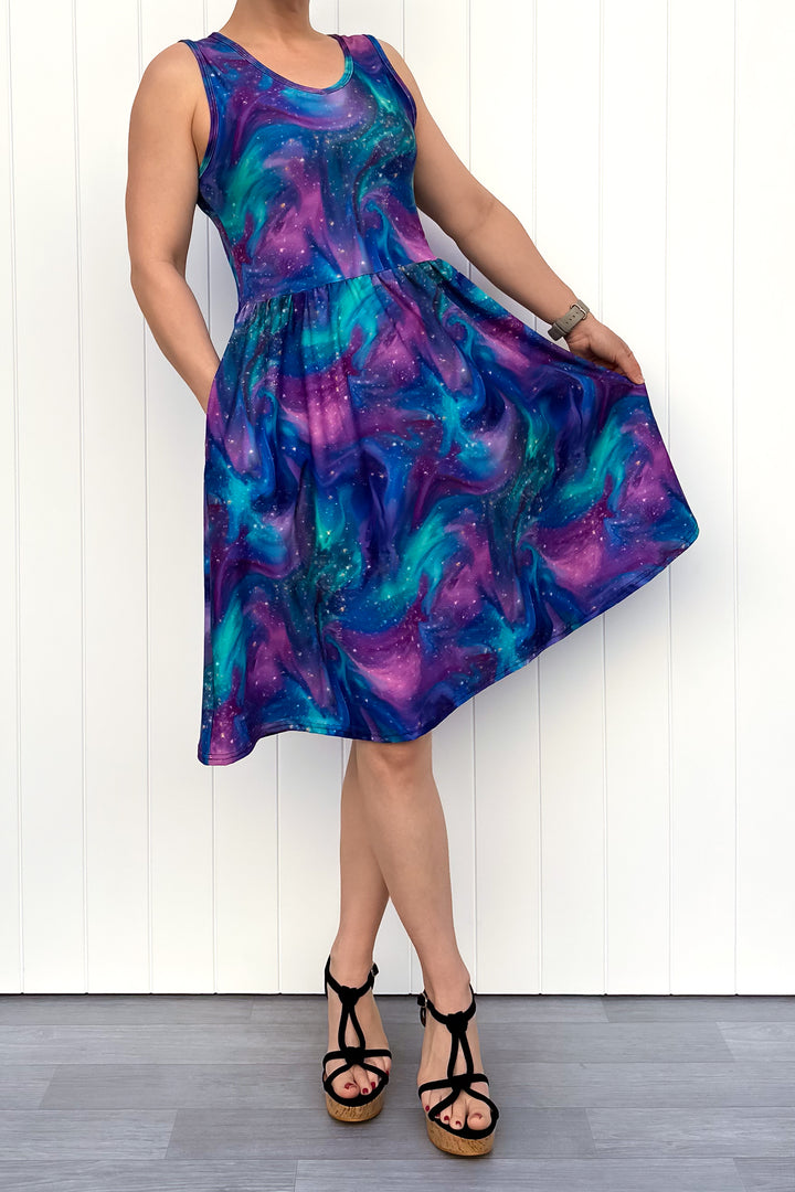 Aurora Sky - Sleeveless Knee Length Dress - Side Pockets