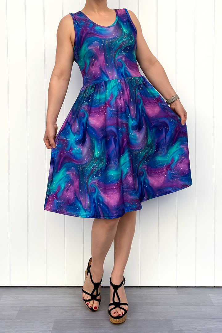 Aurora Sky - Sleeveless Knee Length Dress - Side Pockets