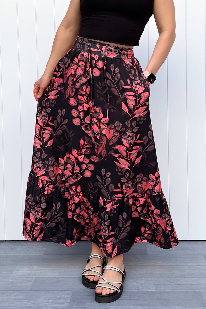 Selene Maxi Skirt - Vintage Watercolour Leaves - Pockets