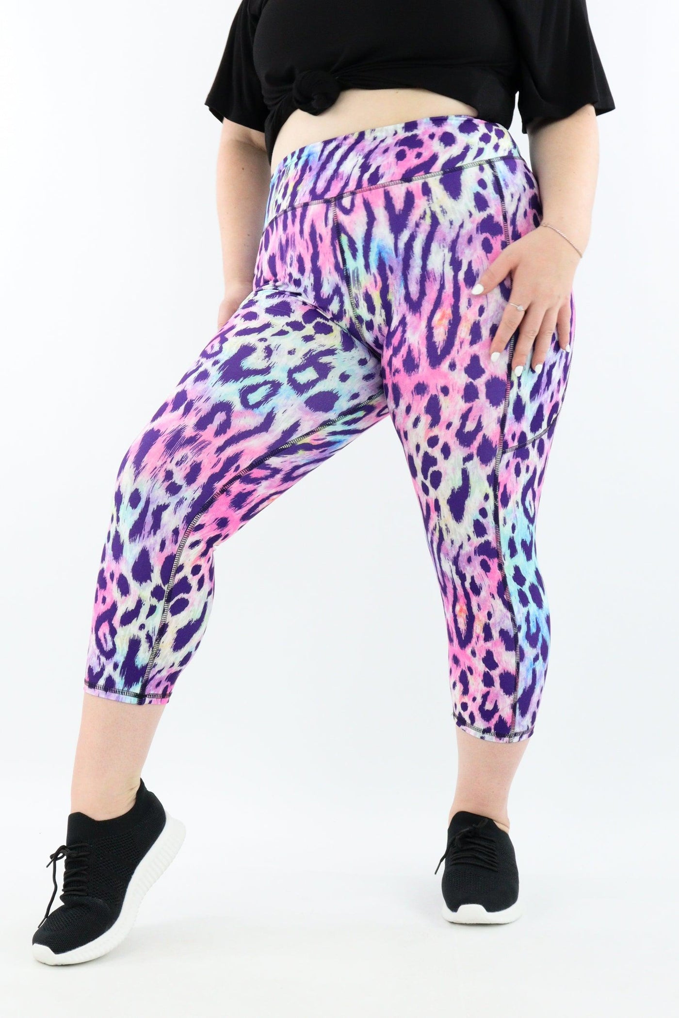 Tie Dye Leopard - Casual - Capri Leggings - Pockets - Pawlie