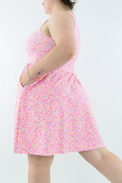 Sprinkles - Sleeveless Skater Dress - Knee Length - Side Pockets - Pawlie