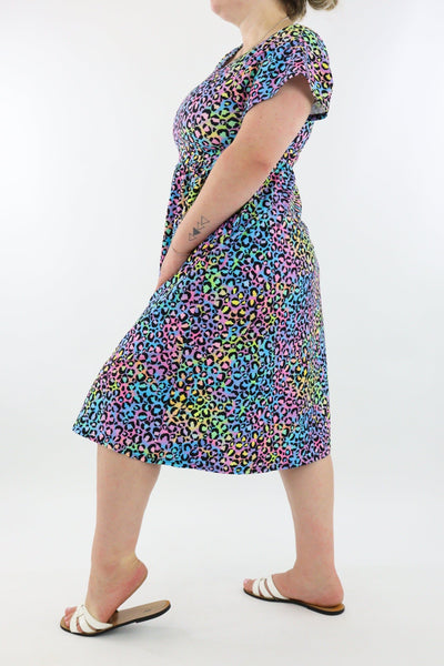 Vivid Leopard - A-Line Dress - Midi Length - Side Pockets - Pawlie