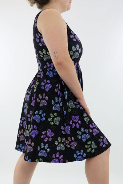 Floral Paws - Sleeveless Skater Dress - Knee Length - Side Pockets - Pawlie