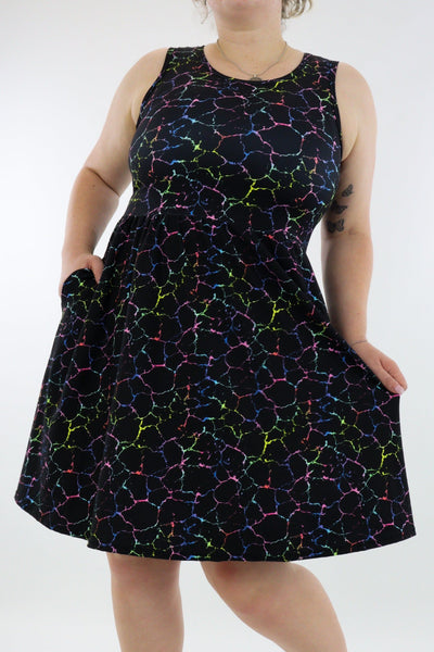 Rainbow Marble - Sleeveless Skater Dress - Knee Length - Side Pockets - Pawlie