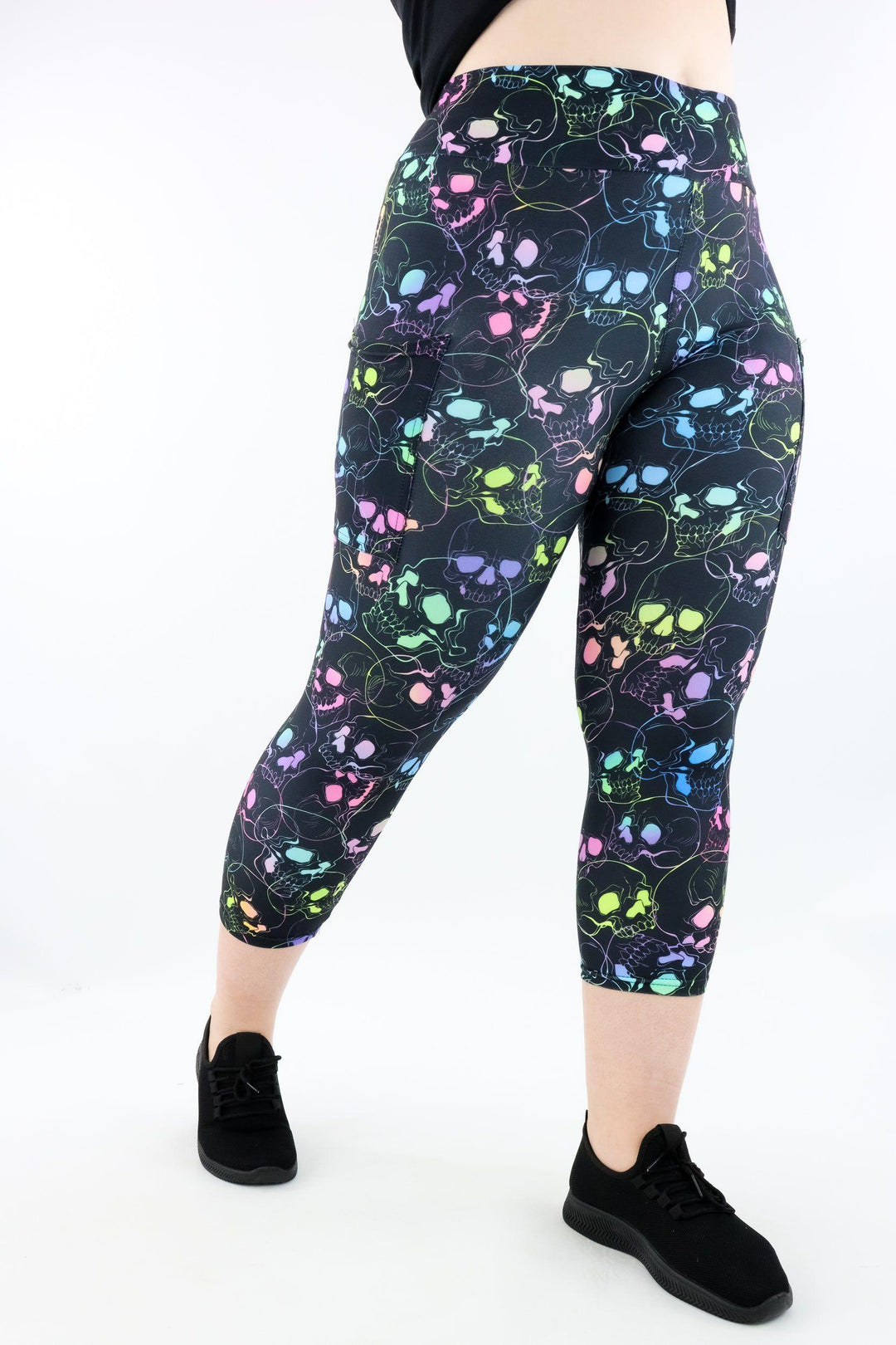 Neon Skull - Casual - Capri Leggings - Pockets Casual Capri Leggings - Pockets Pawlie   