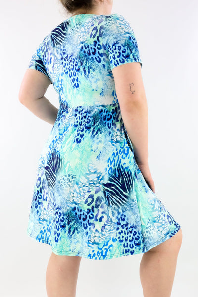 Frozen Chimera - Short Sleeve Skater Dress - Knee Length - Side Pockets - Pawlie