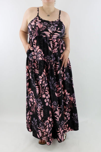 Vintage Watercolour Leaves - Strappy Maxi Dress - Pockets - Pawlie