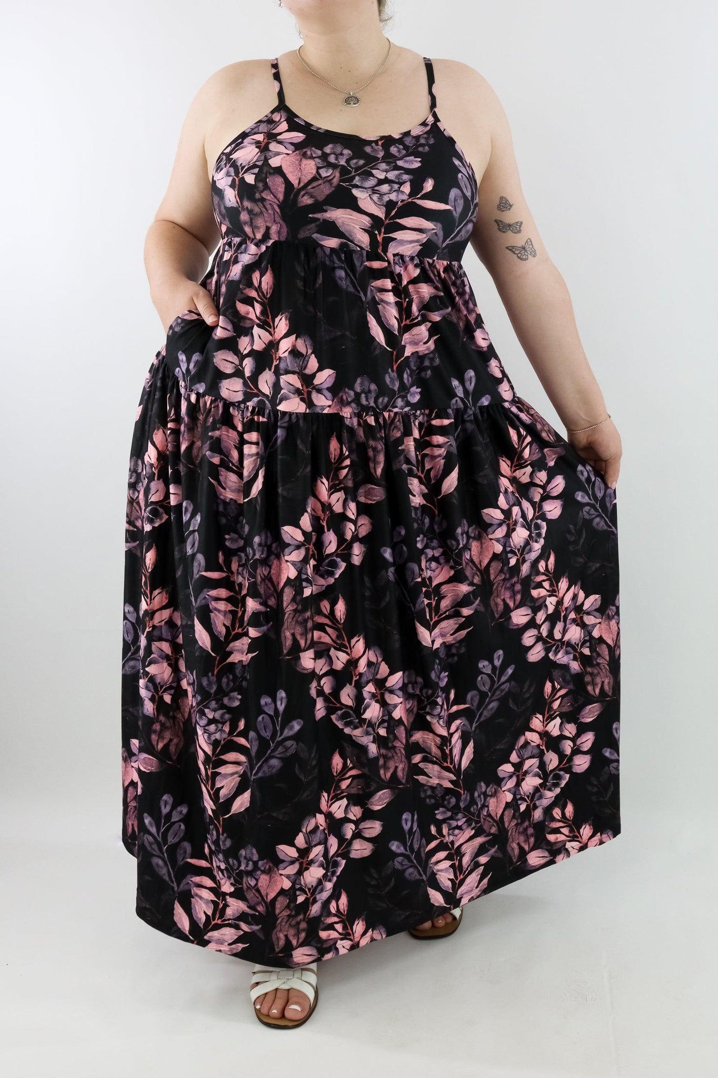 Vintage Watercolour Leaves - Strappy Maxi Dress - Pockets - Pawlie