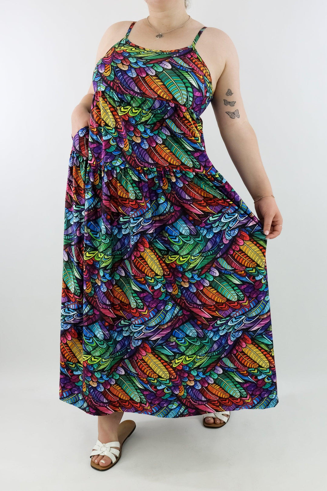 Feather Wild - Strappy Maxi Dress - Pockets - Pawlie