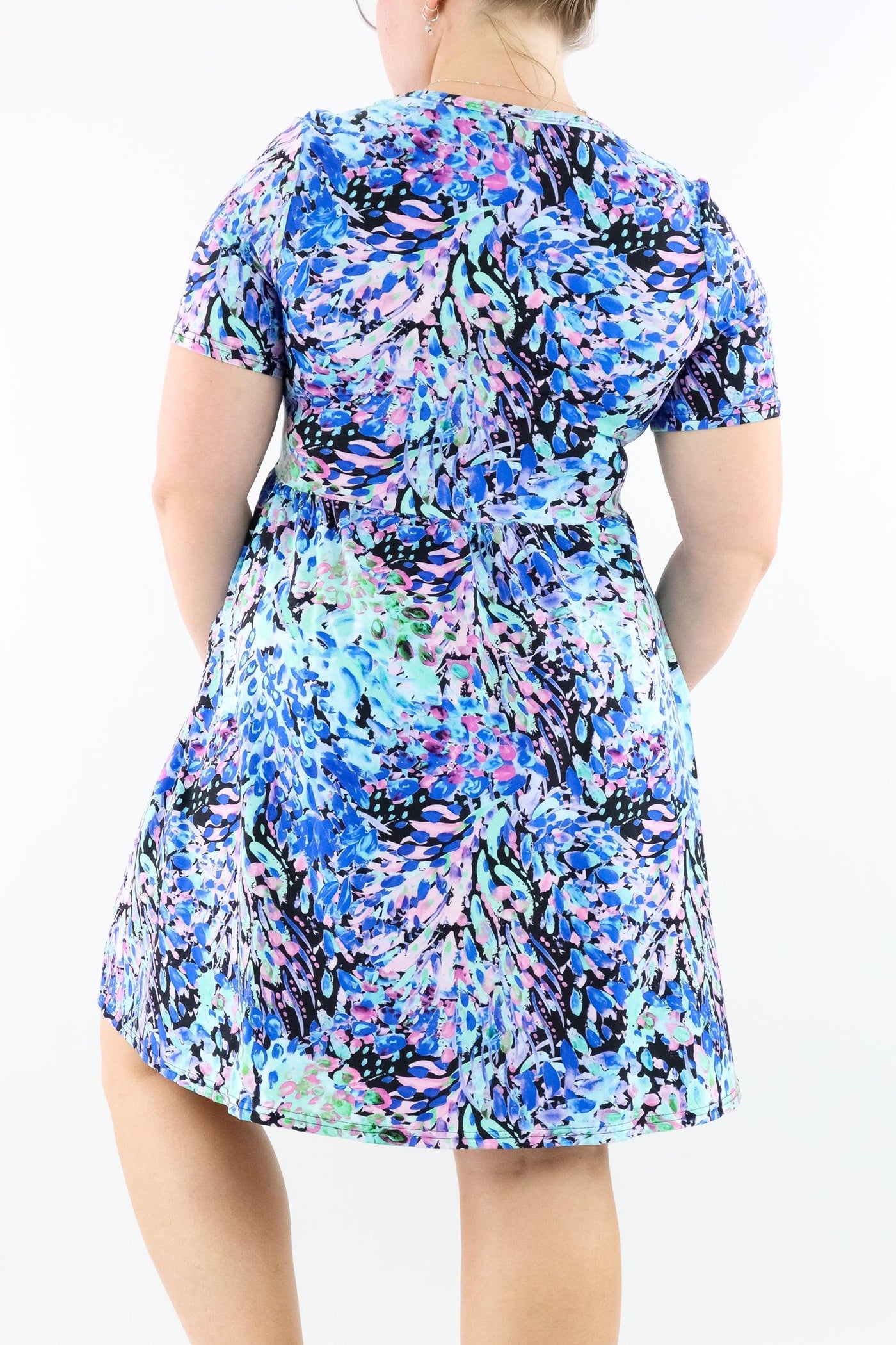 Watercolour Peacock - Short Sleeve Skater Dress - Knee Length - Side Pockets - Pawlie