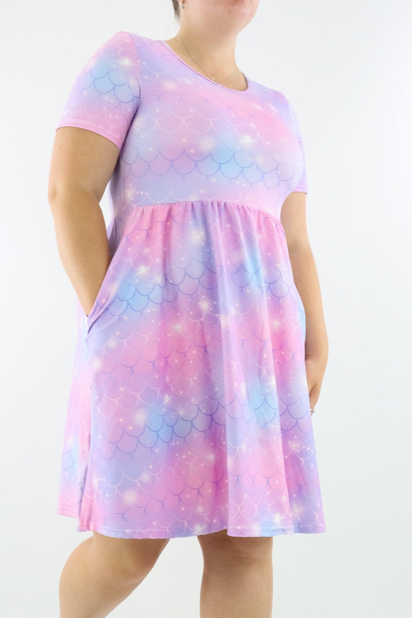 Mermazing - Short Sleeve Skater Dress - Knee Length - Side Pockets - Pawlie