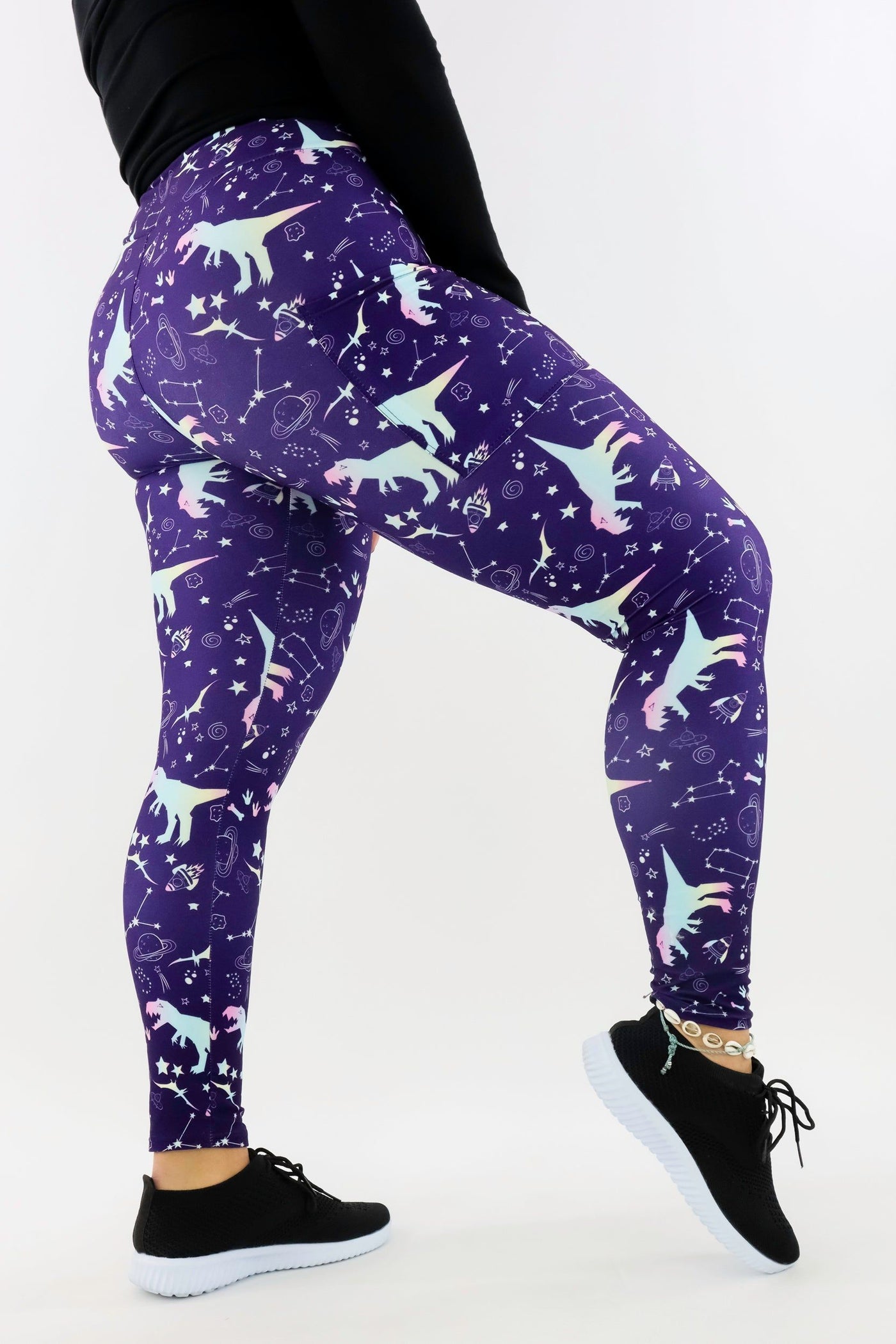 Galaxy Dinosaur - Casual - Regular Full Leggings - Pockets Casual Full Leggings - Pockets Pawlie   