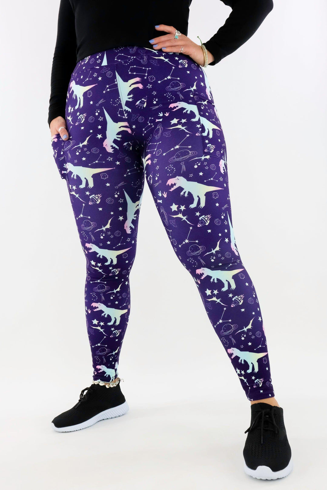 Galaxy Dinosaur - Casual - Regular Full Leggings - Pockets Casual Full Leggings - Pockets Pawlie   